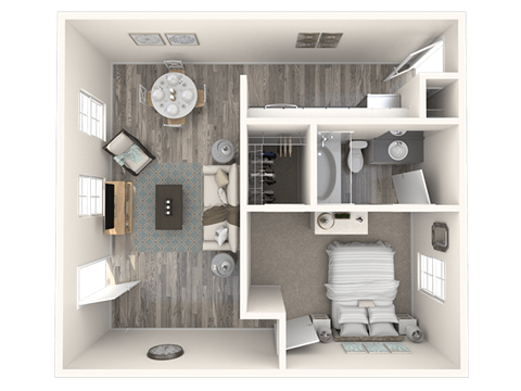 Floor plan for 1 bed, 1 bath, 522 sqft